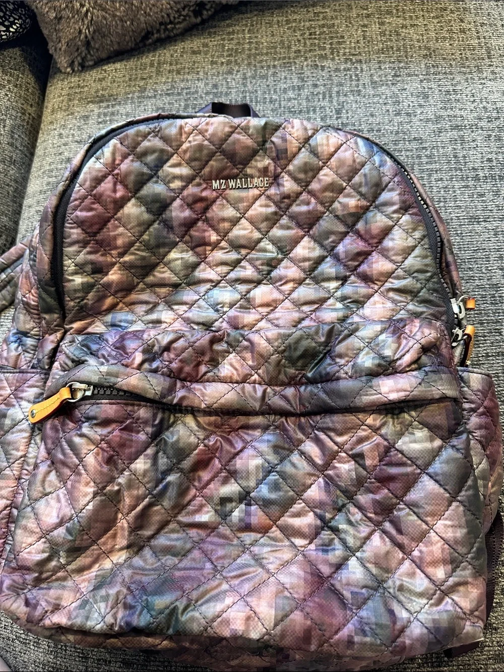 MZ Wallace Quilted Metallic Backpack in Iridescent Plum and Slate MZ Wallace Magnet Gray Metro Backpack II - Luxury Quilted  main image 3